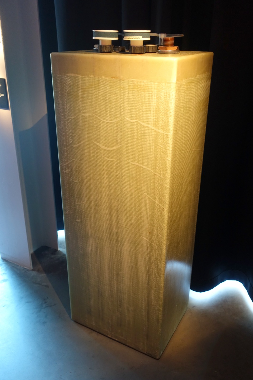 Large submarine battery cell on museum display