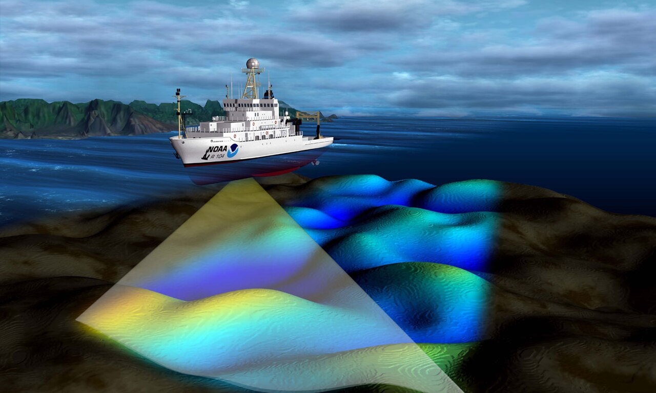 Hydrographer collecting multibeam sonar survey data